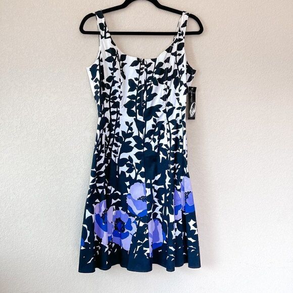 NEW! Nine West A-Line Dress with Purple Flowers, Size 10P - Picture 1 of 5